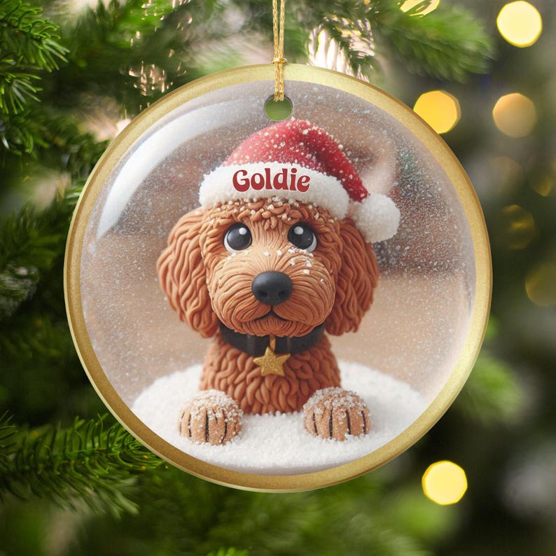 Cute Dog Christmas Ornament, Holiday Tree Decoration, Santa Hat Puppy Ornament, Festive Pet Decor, Cute Dog Lover Gift