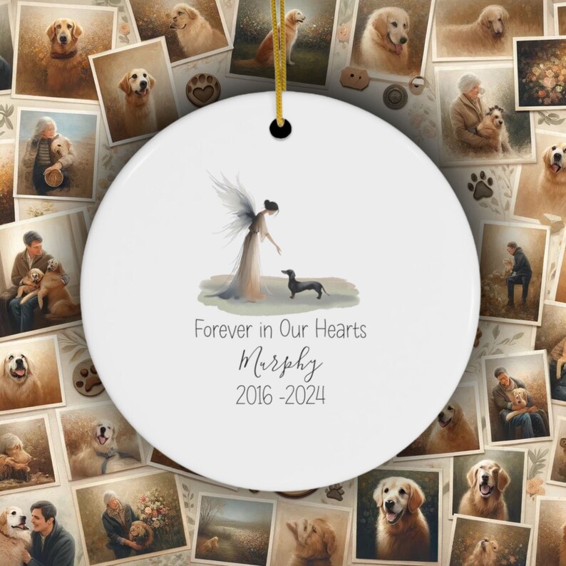 Personalized Dachshund Tribute Ornament, Doxie Watercolor Design, Custom Weiner Dog Memorial, Personalized Tribute Ornament,Dapple Loss Gift
