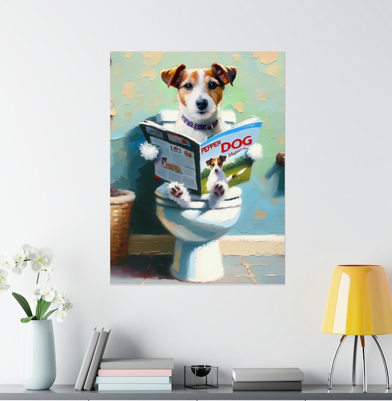 Personalized Cavadoodle Cavapoo Poster, Dog Sitting On Toilet Poster, Bathroom Dog Reading Magazine, Dog Dad, Dog Mom Gift, Dog Person Gift image 1