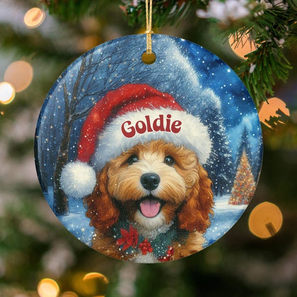 Goldendoodle Santa, Personalized Ornament - Two Sided Decor | Sublimation, Ceramic