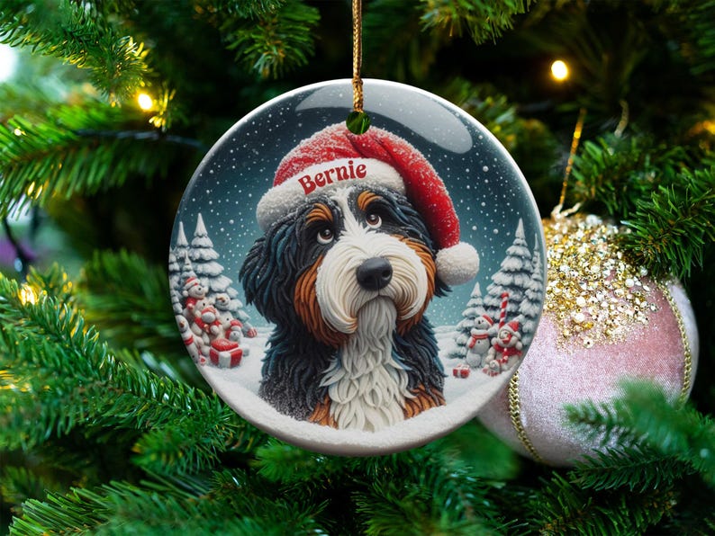 Personalized Bernese Mountain Dog Christmas Ornament, Custom Pet Holiday Decoration, Festive Dog Lover Gift, Unique Xmas Tree Decor