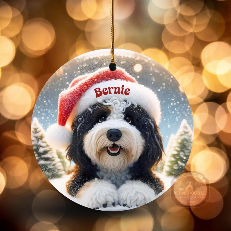 Bernedoodle Ornament, Personalized Santa Hat Ceramic | Sublimation | 3 Inch Double Sided Dog Lover Gift Christmas Tree Decor image 12