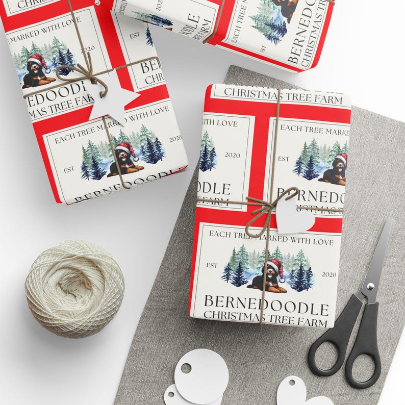 Bernedoodle Dog Themed Christmas Wrapping Paper – Doodle Lover Festive Design image 15