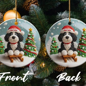 Christmas Ornament, Festive Dog On Sled - Claymation Style Artwork | Sublimation Ceramic | 3-Inch Double-Sided Holiday Decor image 3