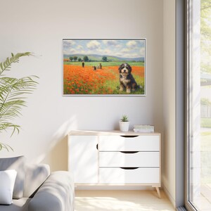 Bernedoodle Dog Art Print In A Monet-style: Framed Canvas Wall Decor image 4