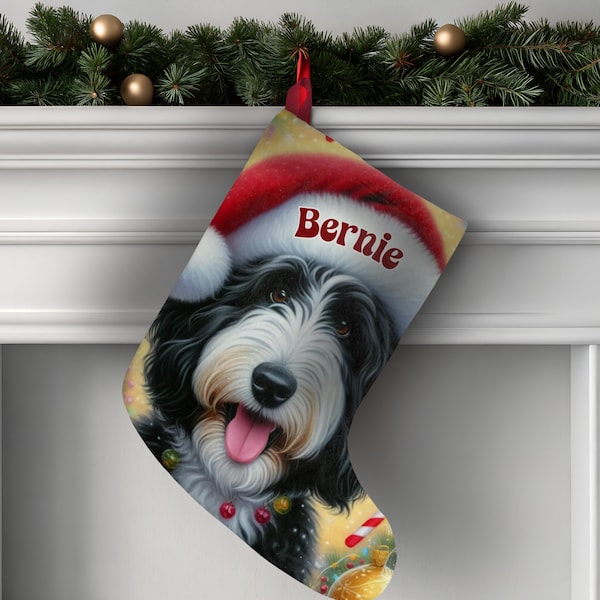 Bernedoodle Dog Christmas Stocking -Personalized Pet Lover Gift