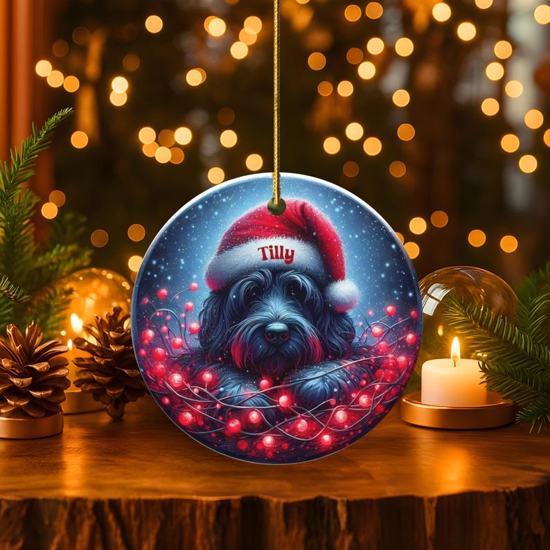 Personalized Black Doodle Ornament, Santa Hat Keepsake - Sublimation Ceramic Dog Gift | Two Sided Decoration | 3 Inch Christmas Keepsake image 13