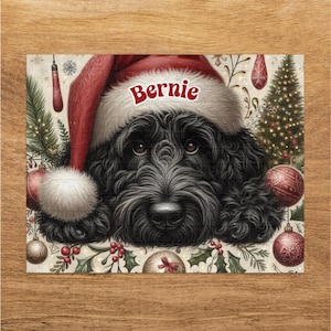 Rompecabezas navideño personalizado de perro Black Doodle, regalo festivo para mascotas imagen 1