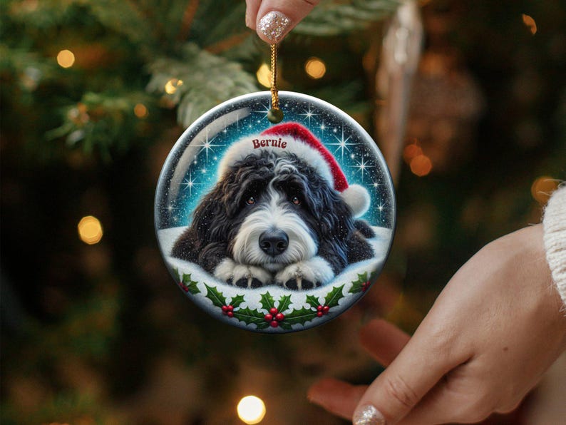 Bernedoodle-Weihnachtsschmuck: Festliche Keramikdekoration – personalisiertes Erinnerungsstück mit Sublimationsdruck, Geschenk für Tierliebhaber, beidseitiges Welpenmotiv Bild 6