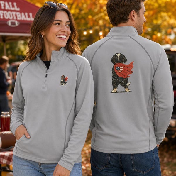 Patriotic Bernedoodle with Flag cape Quarter-Zip