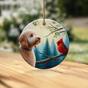 Cardinal and Doodle Dog Ceramic Ornament, Oil Paint Design image 8
