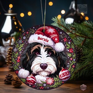 Bernedoodle ornament featuring brown eyebrows and brown highlights