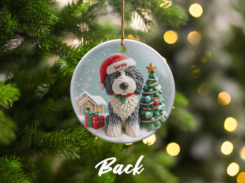 Custom Dog Ornament, Sheepadoodle Keepsake Shiny Flat | Sublimation | 3 Inch Ceramic Gift image 8