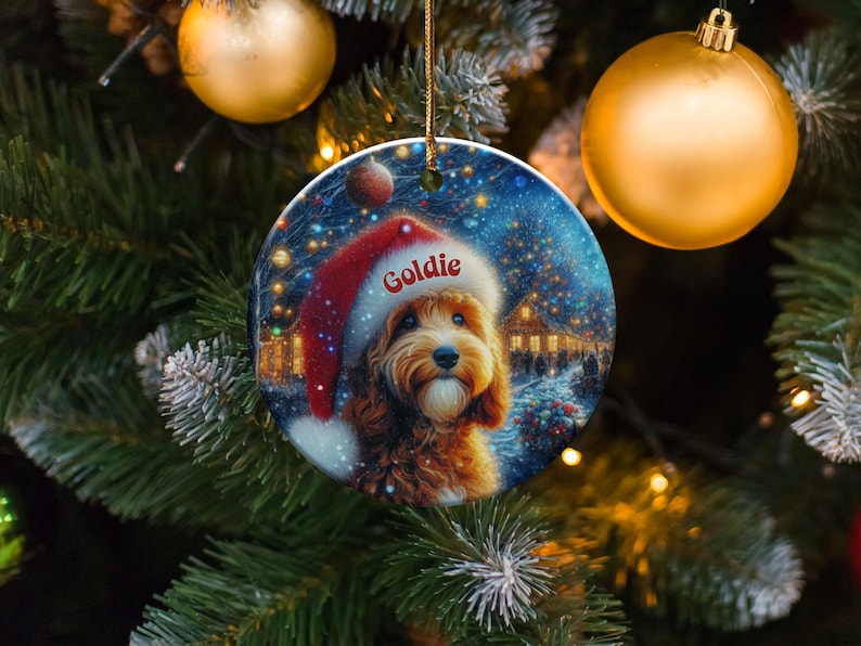 Dog Christmas Ornament, Personalized Dog Ornament, Santa Hat Dog Ornament, Pet Holiday Decoration, Custom Dog Christmas Gift