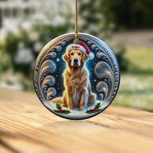 Golden Retriever Christmas Ornament, Holiday Tree Decor | Sublimation Flat Ceramic | Two Sided Print, Pet Lover Gift image 9