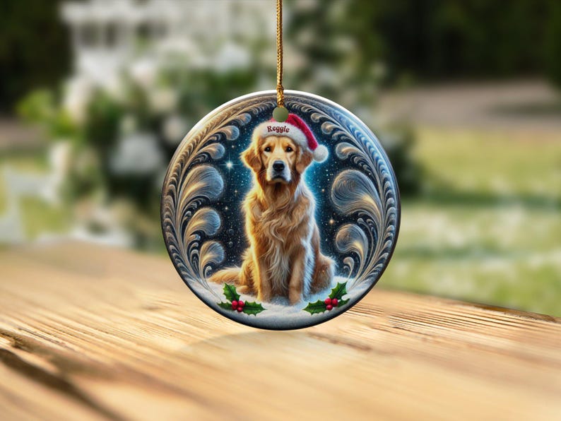 Golden Retriever Christmas Ornament, Holiday Tree Decor | Sublimation Flat Ceramic | Two Sided Print, Pet Lover Gift image 9