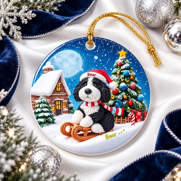 Christmas Ornament, Bernedoodle Snow Globe Keepsake - Sublimation Ceramic - 3 Inch Holiday Tree Decor, Dog Lover Gift