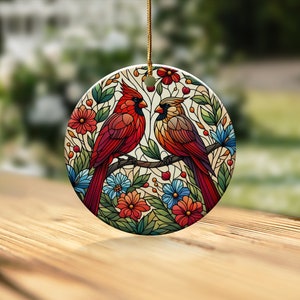 Cardinal Ceramic Ornament, Faux Stained Glass Design image 8
