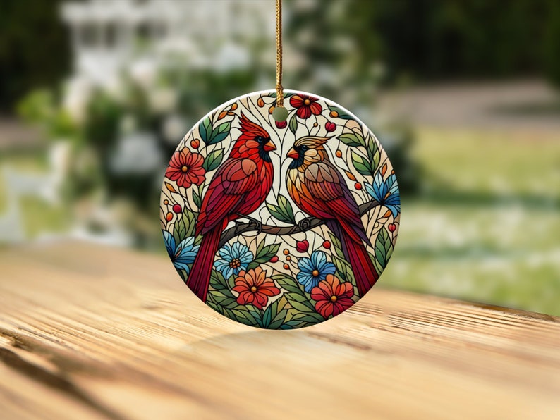 Cardinal Ceramic Ornament, Faux Stained Glass Design image 8