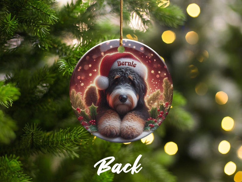 Custom Bernedoodle, Festive Tree Decor Ornament | Sublimation Print | Two-Sided Pet Lover Gift Keepsake image 6