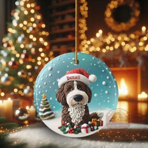 Personalized Brown Bernedoodle Christmas Ornament, Custom Dog Keepsake | Ceramic | 2.76-Inch Round Holiday Decoration, Sublimation image 16