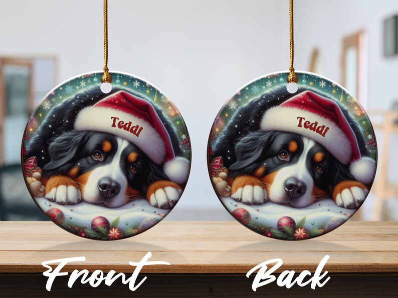 Bernese Mountain Dog Ornament, Custom Name Pet Keepsake | Double-Sided Ceramic | 3-Inch Sublimation Holiday Tree Decor immagine 7