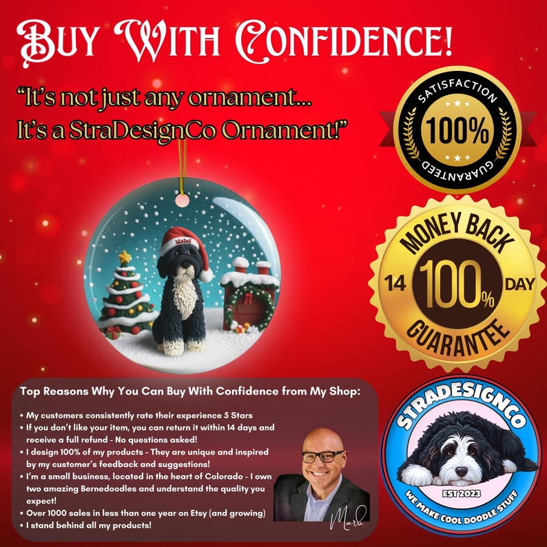 Bernedoodle Ornament, Custom Pet Christmas Decor | Sublimation | 3 Inch 2 Sided Ceramic Heirloom Gift For Dog Lover image 2