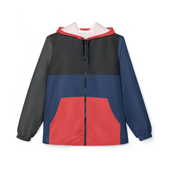 Nightwave Color Block Windbreaker, Navy Gray Red, Streetwear Jacket