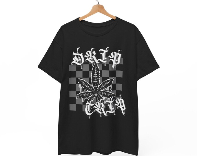 Weed Leaf Drip Trip Unisex Tee, Checkered Pattern Shirt, Cannabis Lover Gift, Stoner Clothing, Marijuana Leaf Apparel, Hippie Style Top