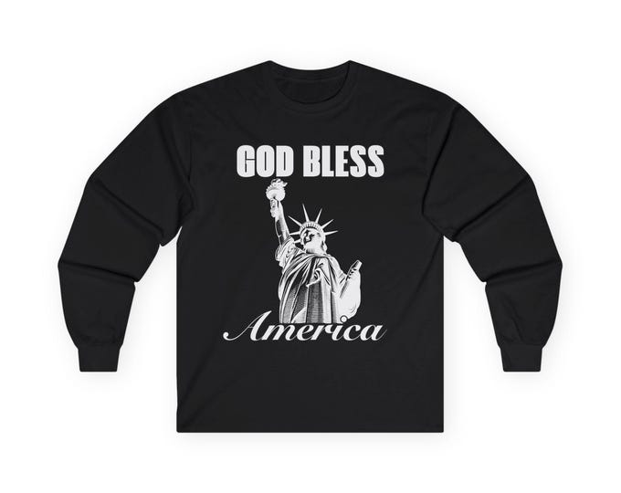 God Bless America Long Sleeve Tee | Statue of Liberty Patriotic Shirt