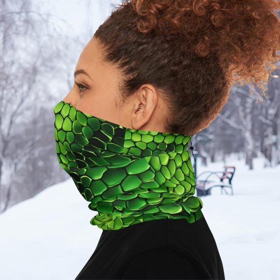 Green Snake Skin Neck Gaiter: Fleece-Like Winter Face Cover