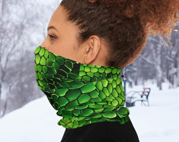 Green Snake Skin Neck Gaiter: Fleece-Like Winter Face Cover