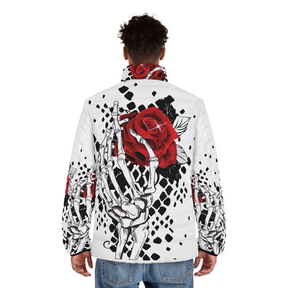 Skeletons Rose Snake Skin Puffer Jacket (AOP)