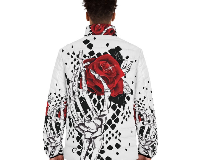 Skeletons Rose Snake Skin Puffer Jacket (AOP)