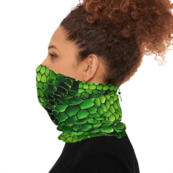 Green Snake Skin Neck Gaiter: Fleece-Like Winter Face Cover