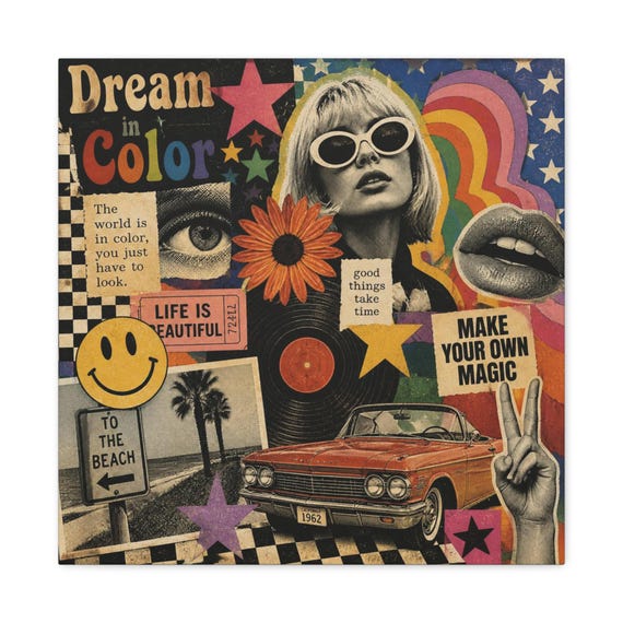 Retro Collage Dream in Color Matte Canvas