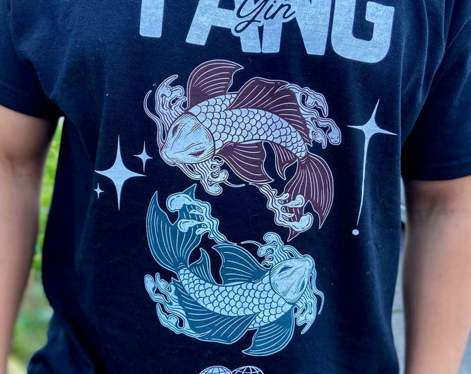 Yin Yang Shirt, Koi fish Tshirt, Oriental Design, Asian Fish, Fisherman Gift, Meditation Apparel, Balance vibes tee