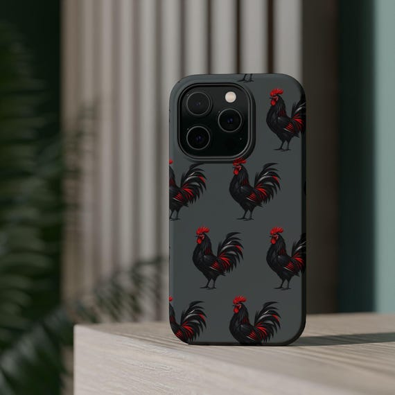Black Rooster Phone Case | Gallo Negro Farmhouse Art, Dual-Layer Protective Cover