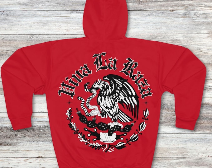 Viva La Raza Eagle Unisex Hoodie, Mexican Flag Eagle Print, Chic Sweatshirt, Chicano Apparel, Pullover Jumper, Patriotic gift