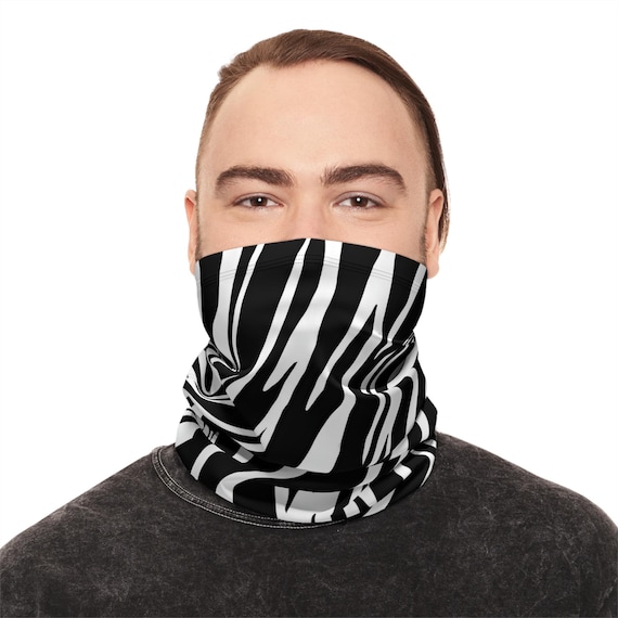 Tiger Print Neck Gaiter: Fleece Winter Scarf with Drawstring
