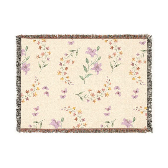 Vintage Floral Woven Blanket | Pastel Blossoms Throw