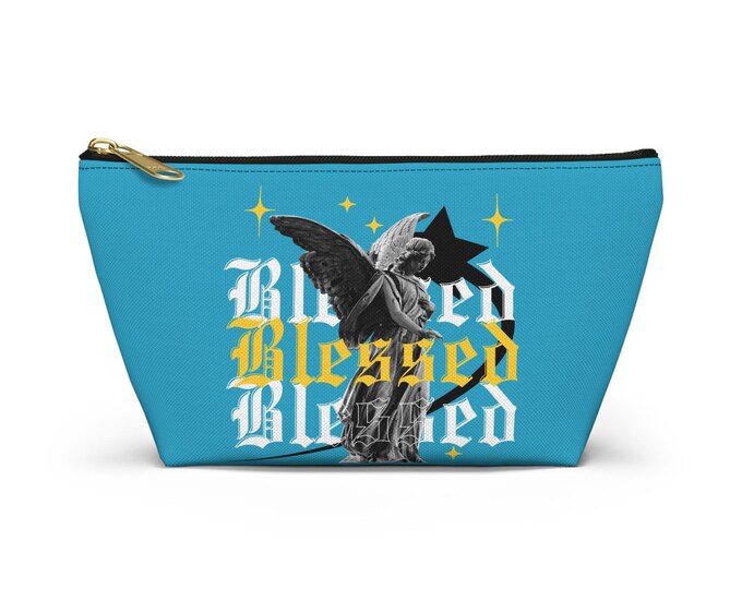 Accessory Pouch, Blessed Makeup Bag, Religious Gift, Zipper Pouch, Gift for Her, Angel Small Travel Pouch