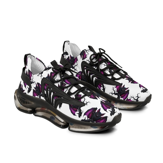 Black Bat with Vibrant Purple Pattern Men's Mesh Sneakers