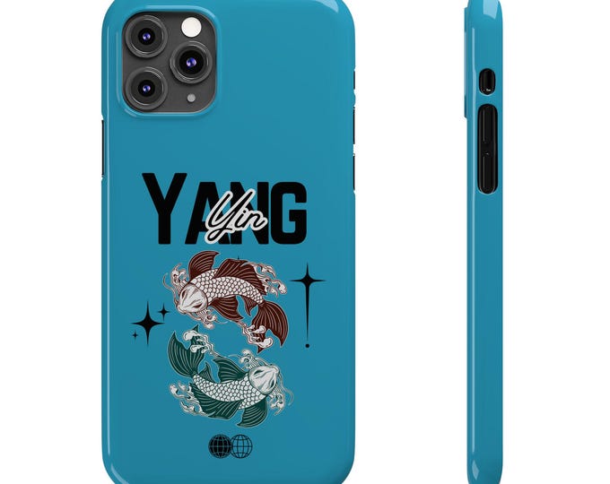 Phone Case, Tall Lettering in White and Black, Cursive, 'Yin-Yang' Design, Koi Fish, Shine, Unique Gift for Zodiac Lovers, Protective iPhone
