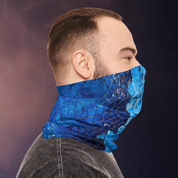 Blue Coral Snake Skin Neck Gaiter, Vibrant Snake Print Scarf