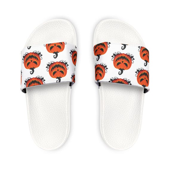 Jack-O'-Lantern Pattern Youth Sandals | Halloween Pumpkin Slide Sandals