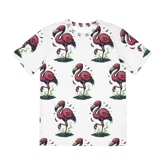 Zombie Flamingo Graphic Tee: Men's Halloween Polyester T-Shirt