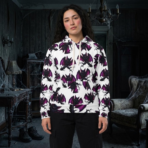 Purple Flying Bats Hoodie | All-Over Print Pullover