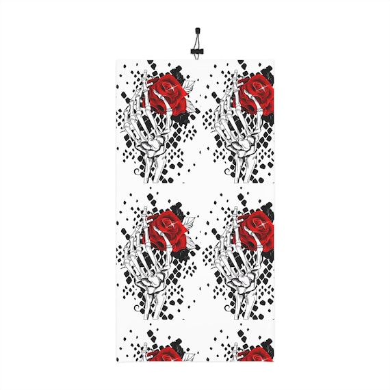 Skeleton Hand Holding Red Rose Neck Gaiter | Winter Drawstring Gaiter