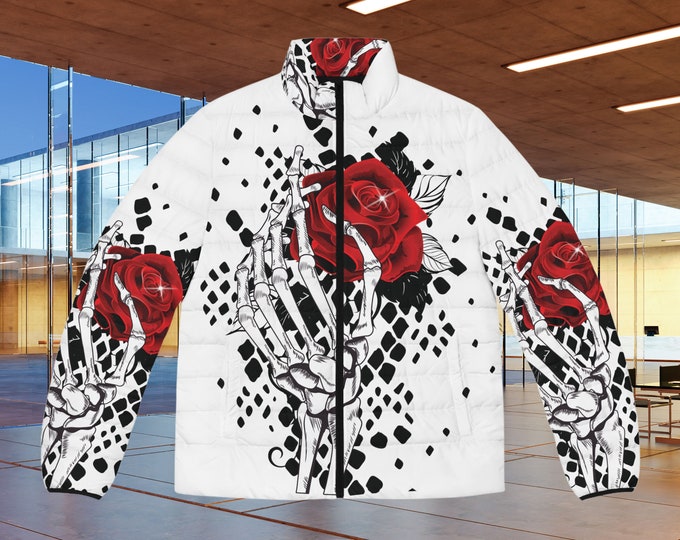 Skeletons Rose Snake Skin Puffer Jacket (AOP)